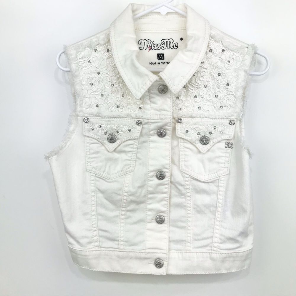 Miss Me White Denim Vest - Picture 4 of 14